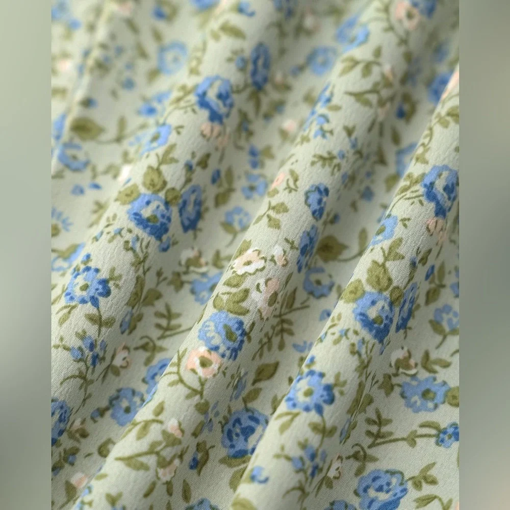 RIHOAS Blue Floral Puff-Sleeve Midi Dress